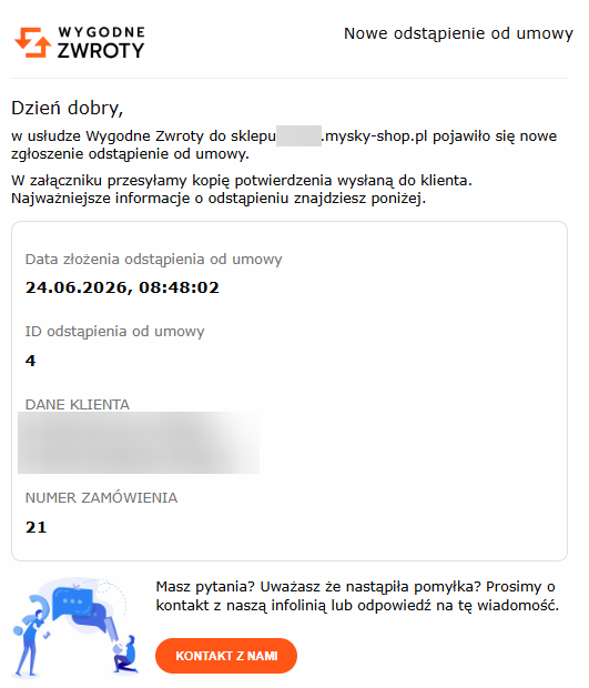 Potwierdzenie zwrotu dla administratora