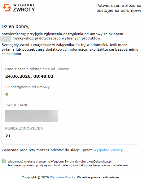Potwierdzenie zwrotu dla klienta