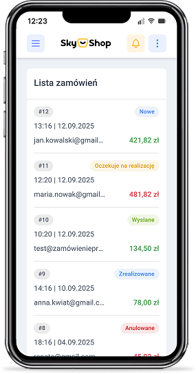 podglad listy zamowien w sklepie sky shop mobile